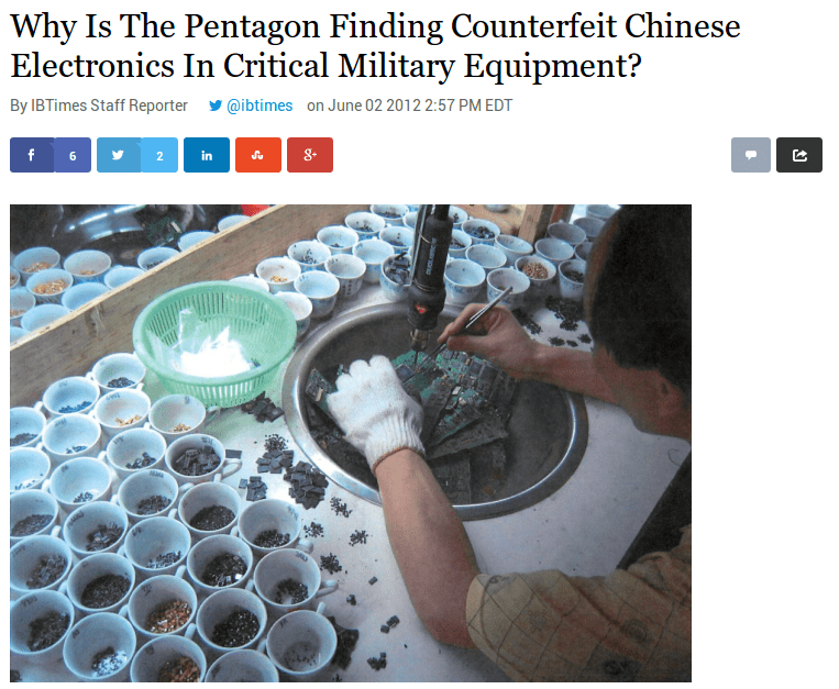 http://www.ibtimes.com/why-pentagon-finding-counterfeit-chinese-electronics-critical-military-equipment-701214